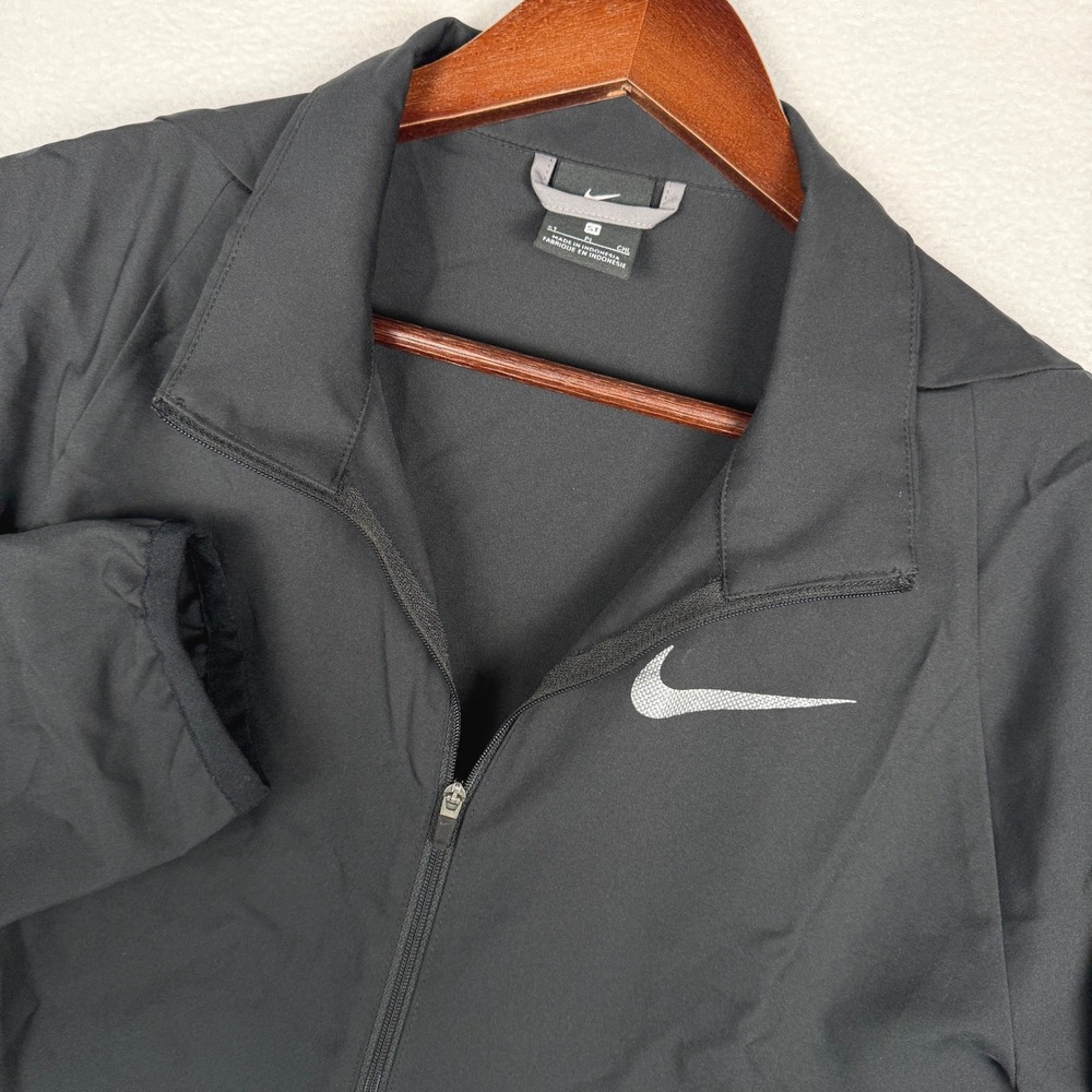 Nike Track Jacket Mens Small Tall Black Gray Full Zip Windbreaker 928010-010